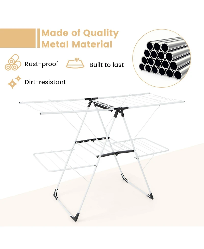 2-level Laundry Drying Rack with Height Adjustable Wings