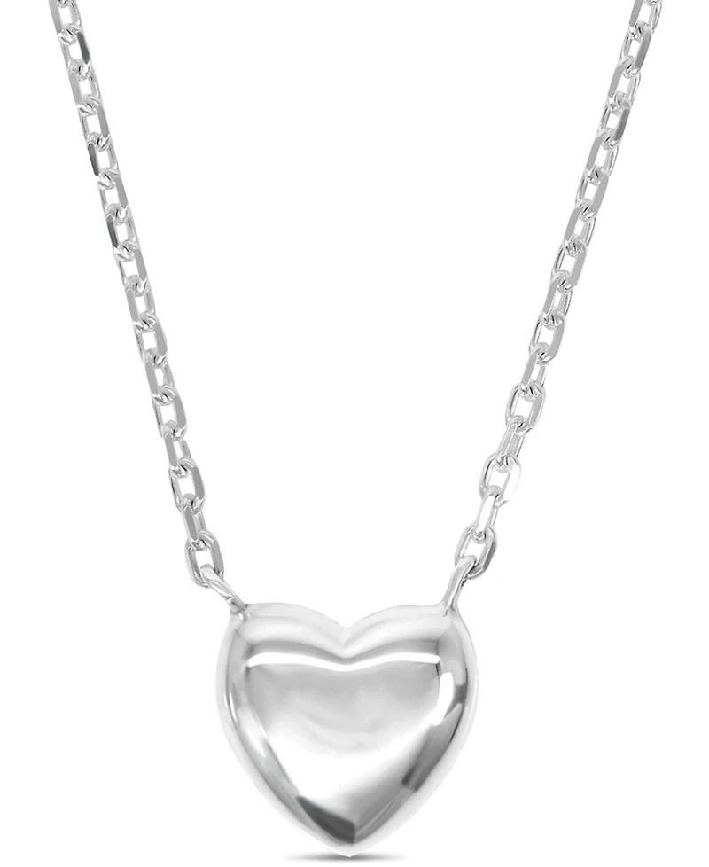Devata Puffy Heart Chain Necklace in Sterling Silver, 16 in adj to 18 in