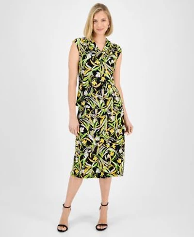 Kasper Womens Printed Cowlneck Top Midi Skirt