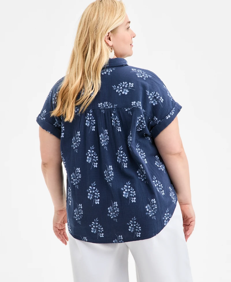 Style & Co Plus Size Printed Camp Shirt, Exclusively at Macy's
