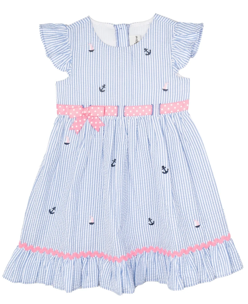 Rare Editions Toddler and Little Girls Nautical Seersucker Dress