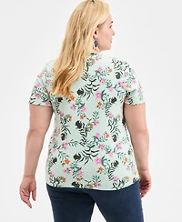 Style & Co Plus Printed V-Neck Tee, Exclusively at Macy's