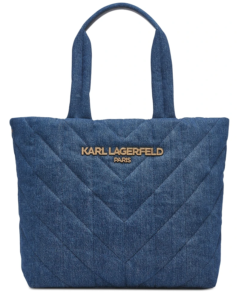 Karl Lagerfeld Paris Voyage Large Quilted Denim Tote Bag