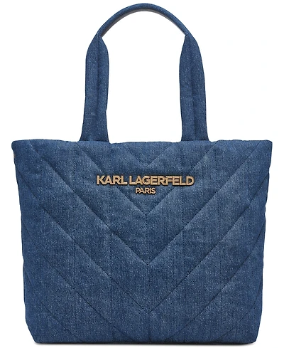 Karl Lagerfeld Paris Voyage Large Quilted Denim Tote Bag