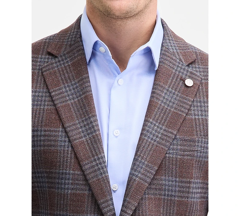 Ted by Baker Men's Modern-Fit Brown Blue Plaid Sport Coat