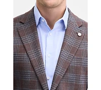 Ted by Baker Men's Modern-Fit Brown Blue Plaid Sport Coat