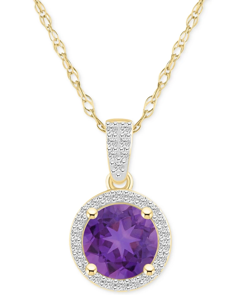 Lab-Created Amethyst (1-1/4 ct. t.w.) & White Sapphire (1/6 Halo 18" Pendant Necklace 14k Gold (Also Additional Gemstones)