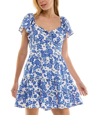 Crystal Doll Juniors' Floral-Print Smocked-Back Dress