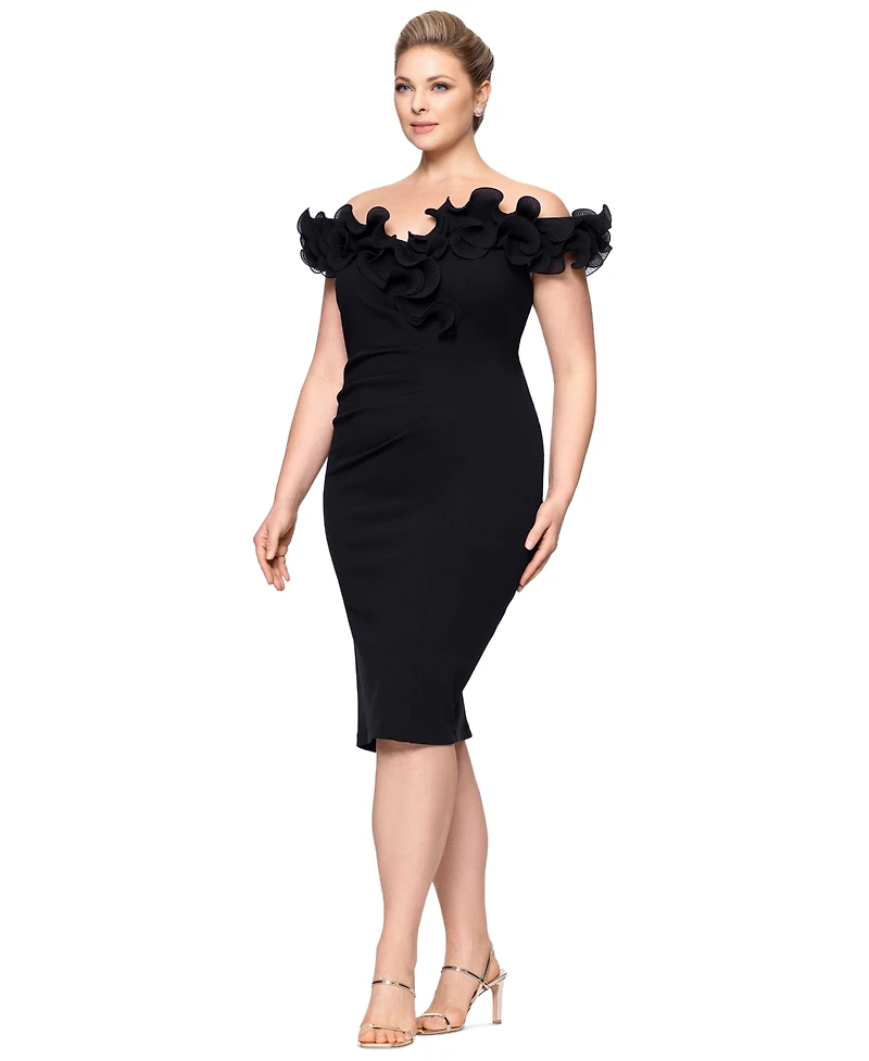 Xscape Plus Short-Sleeve Sweetheart-Neck Scuba-Crepe Bodycon Dress