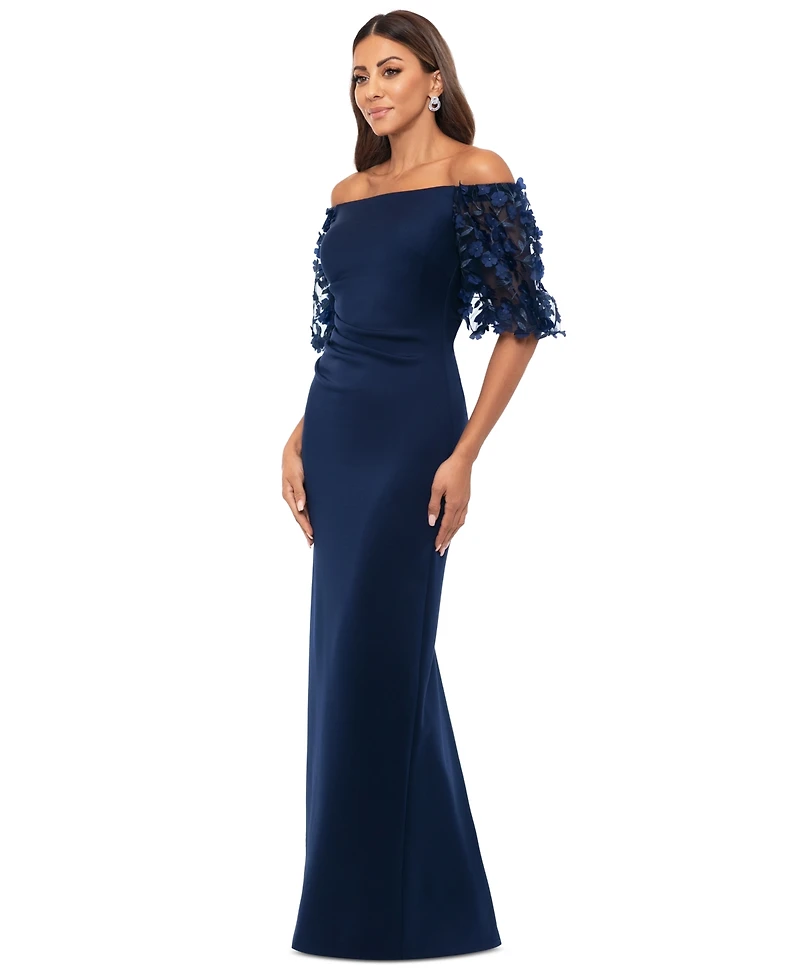 Xscape Petite Lace Off-The-Shoulder Sleeve Gown