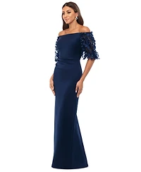 Xscape Petite Lace Off-The-Shoulder Sleeve Gown