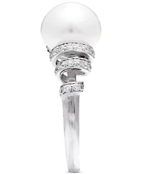 Cultured Freshwater Pearl (10mm) & Cubic Zirconia Swirl Coil Ring Sterling Silver