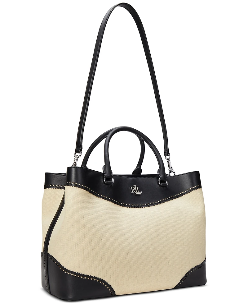 Lauren Ralph Lauren Marcy Straw & Leather Satchel