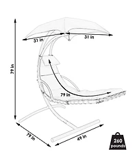 Outdoor Hanging Chaise Floating Lounge Chair with Canopy Umbrella and Arc Stand