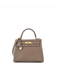Pre-Owned Hermes Kelly 28 Handbag Grey Clemence with Gold Hardware