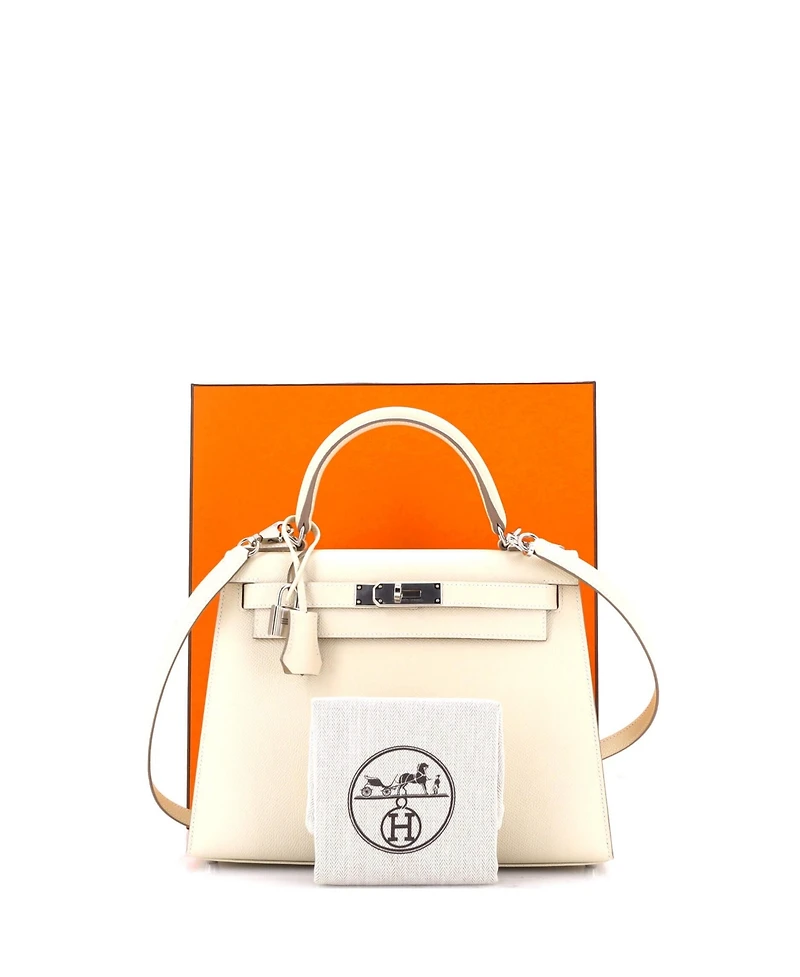 Pre-Owned Hermes Kelly 28 Handbag Light Epsom with Palladium Hardware