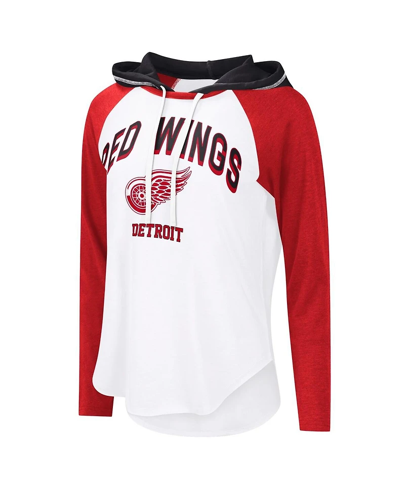 G-iii 4Her by Carl Banks Women's White Detroit Red Wings Vip Raglan Long Sleeve Hoodie T-Shirt