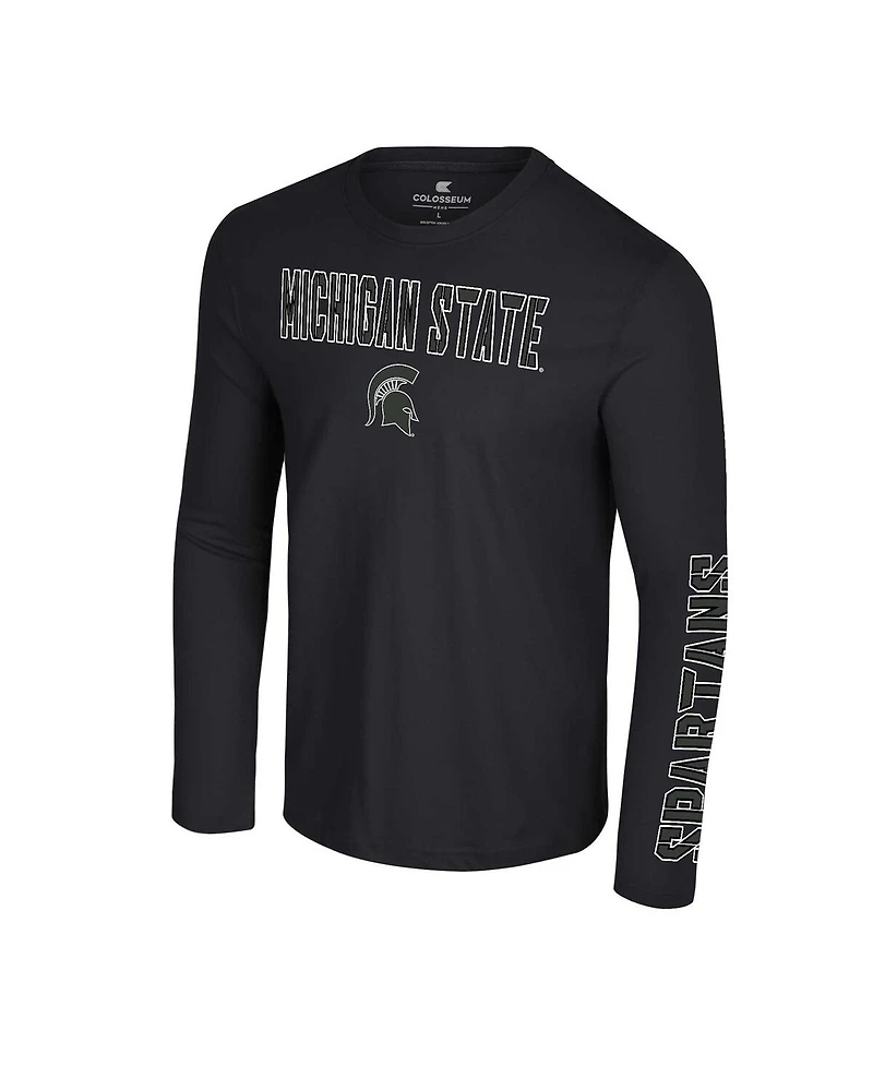 Colosseum Men's Black Michigan State Spartans Color Pop Active Blend 2-Hit Long Sleeve T-Shirt