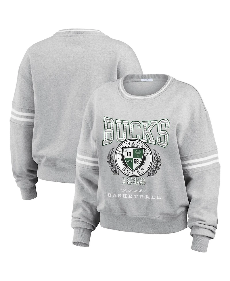 Wear by Erin Andrews Women's Heather Gray Milwaukee Bucks French Terry Pullover Sweatshirt