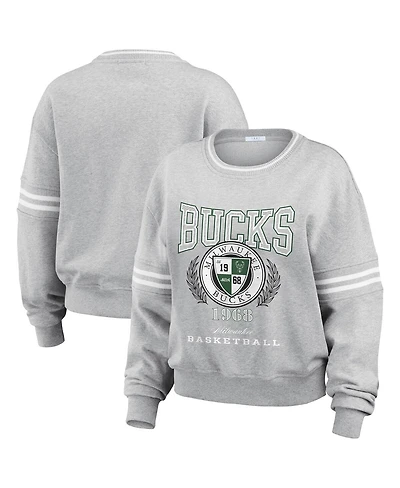 Wear by Erin Andrews Women's Heather Gray Milwaukee Bucks French Terry Pullover Sweatshirt