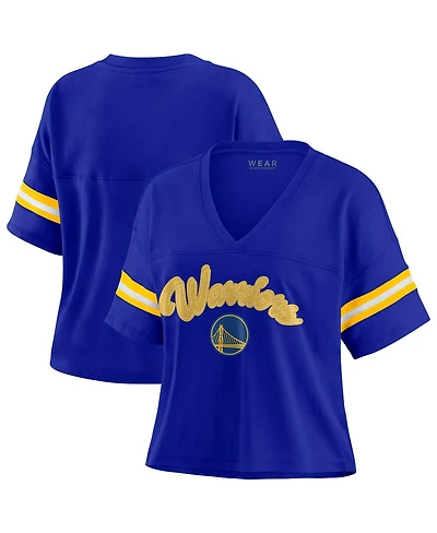 Wear by Erin Andrews Women's Royal Golden State Warriors Plus Color Block Boxy V-Neck T-Shirt