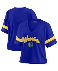 Wear by Erin Andrews Women's Royal Golden State Warriors Plus Color Block Boxy V-Neck T-Shirt