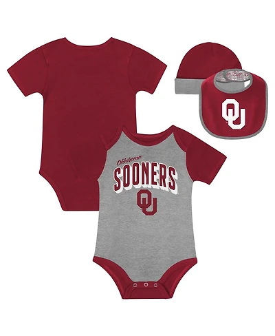 Outerstuff Baby Boys and Girls 3-Piece Oklahoma Sooners Dynamic Duo Bodysuit, Bib and Cuffed with Knit Hat Set
