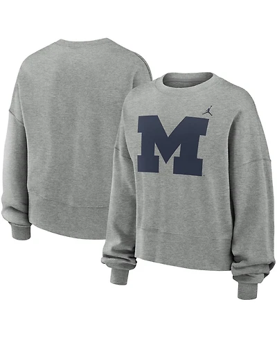 Jordan Women's Heather Gray Michigan Wolverines Essential Fleece Oversized Logo Pullover Sweatshirt