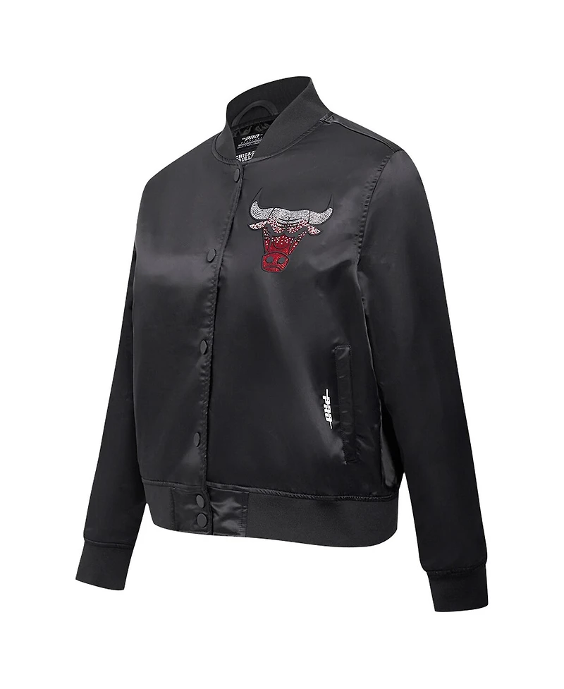 Pro Standard Women's Black Chicago Bulls Jeweled Satin Full-Snap Jacket