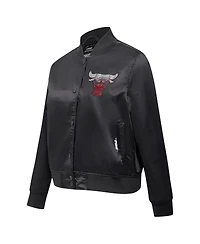 Pro Standard Women's Black Chicago Bulls Jeweled Satin Full-Snap Jacket