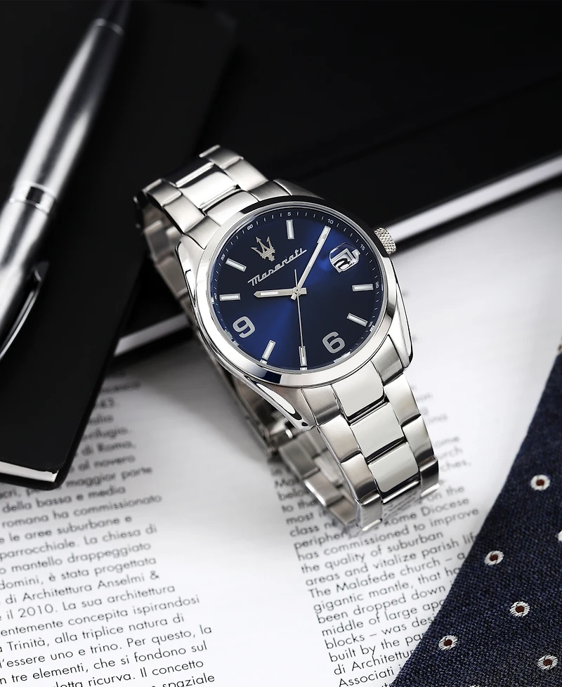 Maserati Men's Date Stainless Steel Metal Band Watch, 43mm
