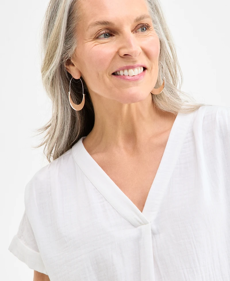 Style & Co Women's Cotton Gauze V-Neck Short-Sleeve Top, Exclusively at Macy's