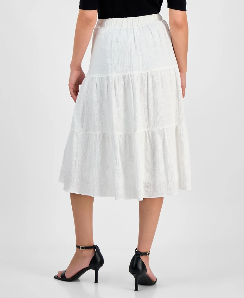 Ak Anne Klein Petite Textured Three-Tiered Pull-On Midi Skirt