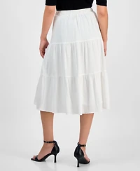Ak Anne Klein Petite Textured Three-Tiered Pull-On Midi Skirt