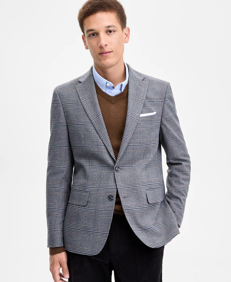 Tommy Hilfiger Men's Modern-Fit Gray & Brown Plaid Sport Coat