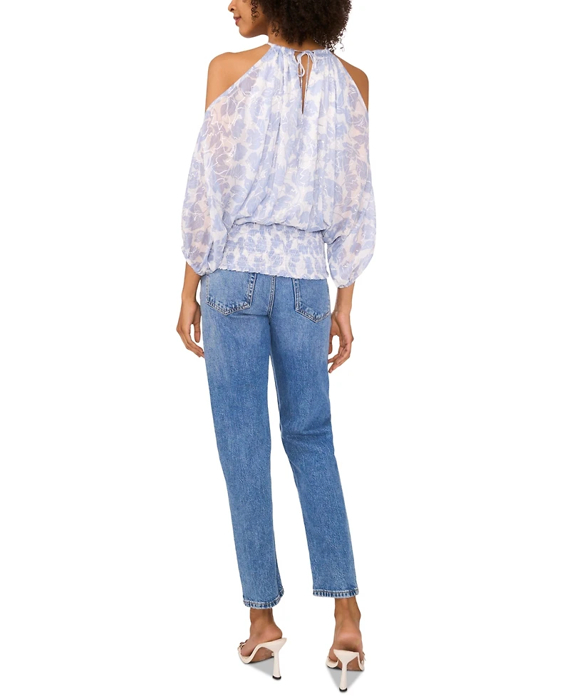 Sam & Jess Women's Printed Off-the-Shoulder Halter-Neck 3/4-Sleeve Blouse