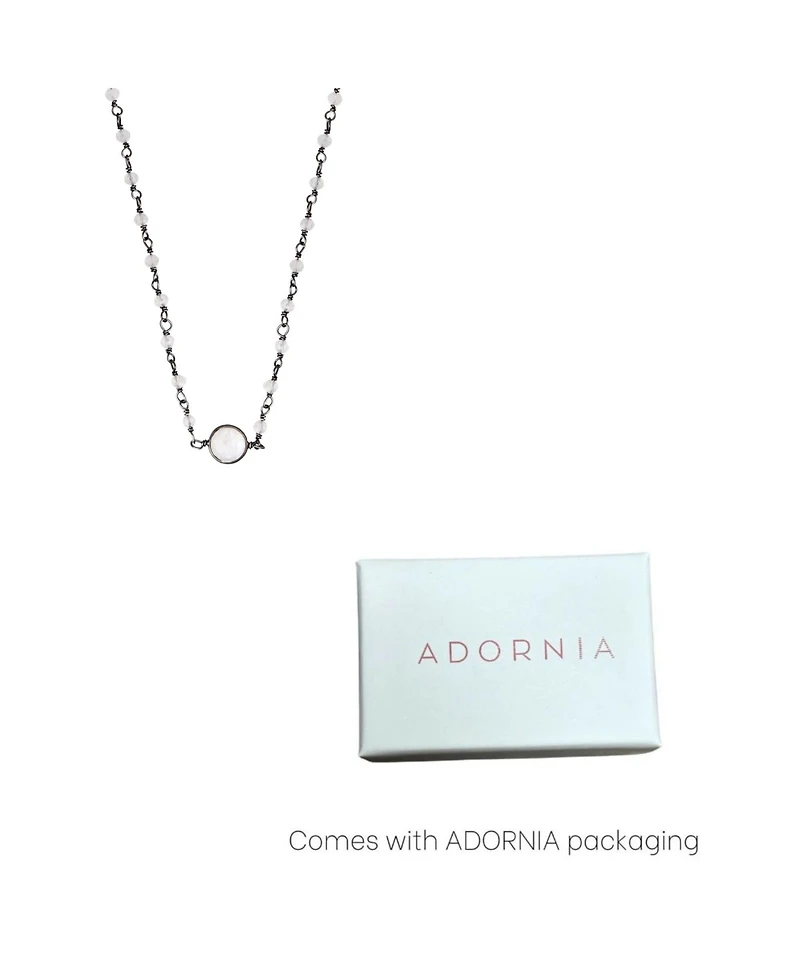 Adornia Fine Labradorite Rosary Necklace with Moonstone Center Stone black rhdodium .925 sterling silver