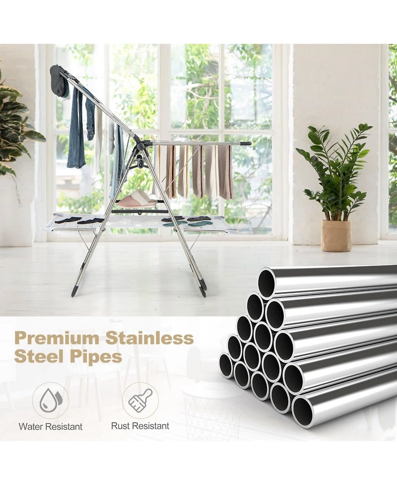 Large Foldable Clothes Drying Rack with Tall Hanging Bar