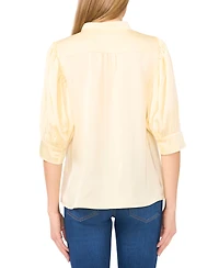 CeCe Women's Gathered 3/4-Sleeve Satin Blouse