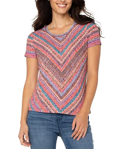 Liverpool Los Angeles Petite Short-Sleeve Scoop-Neck Knit Top