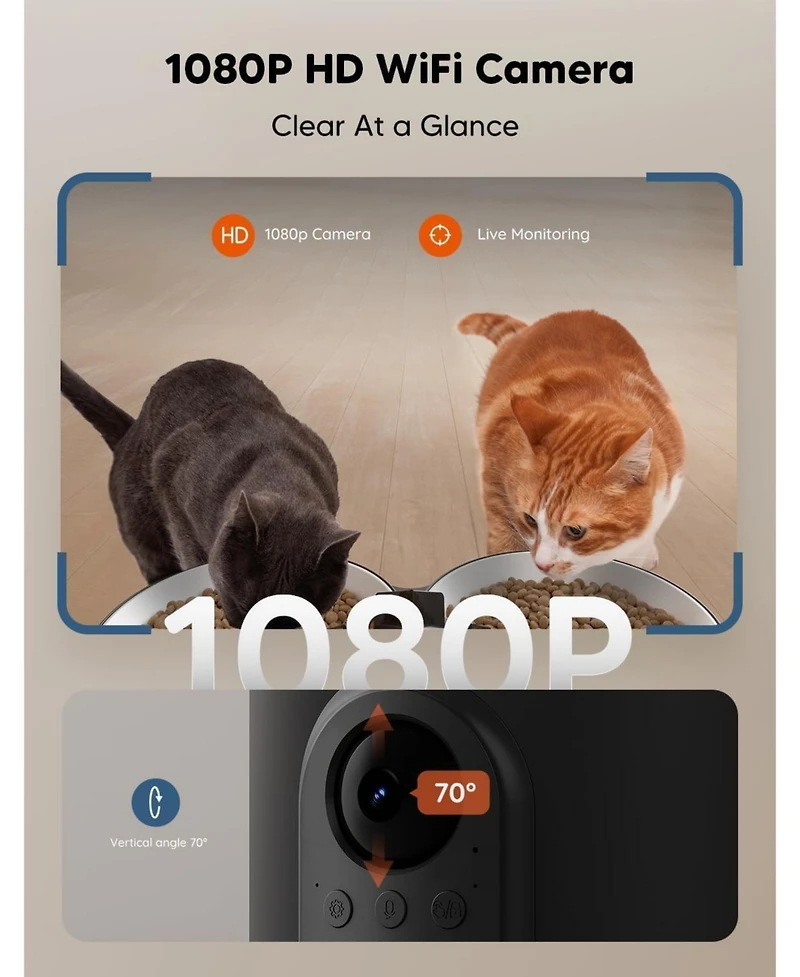 Automatic Cat Feeder with Camera for Two Cats, 1080p Hd Automatic Dog Feeder, 5G WiFi Pet Feeder with Night Vision for Cat & Dog