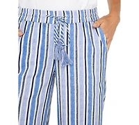 Liverpool Los Angeles Petite Striped Drawstring-Waist Pants