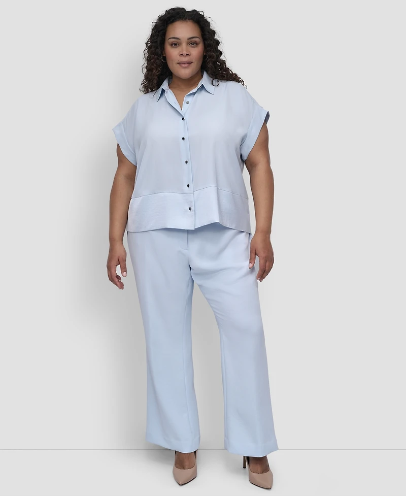 Dkny Plus Reverse Satin Button-Front Shirt