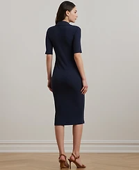 Lauren Ralph Women's Rib-Knit Elbow-Sleeve Polo Dress
