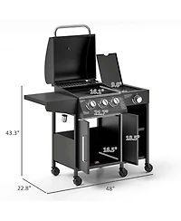 Outsunny 3 Burner Gas Grill with Side Burner and Shelves, Propane Bbq Grill