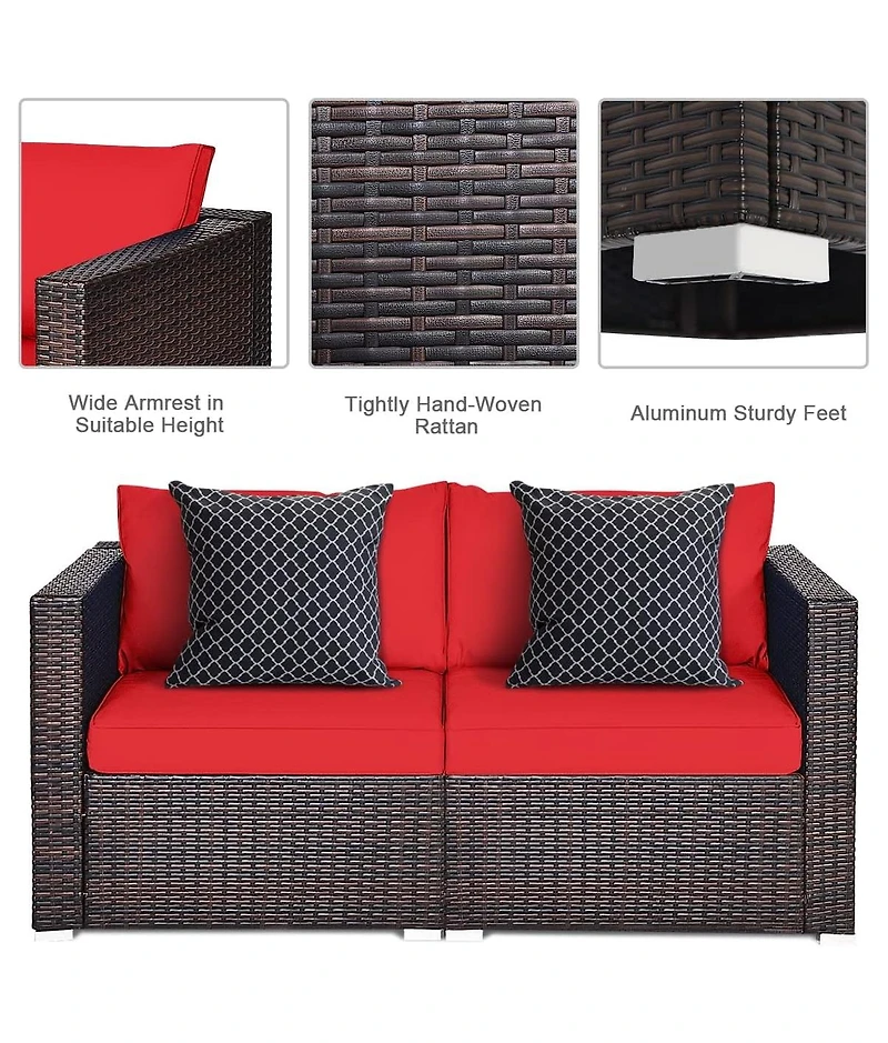 Gymax 4 Piece Patio Rattan Outdoor Furniture Set Corner Sofa Set w/ Cushions