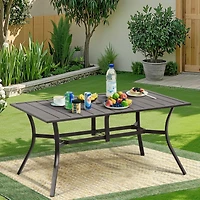 Aoodor Patio Dining Table for 6 People, 59"L x 38"W Rectangular Metal Outdoor Dining Table with Adjustable Umbrella Hole