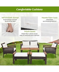 Gymax 7 Piece Outdoor Wicker Conversation Set Patio Rattan Sofa Set w/ Coffee Tables Cushions