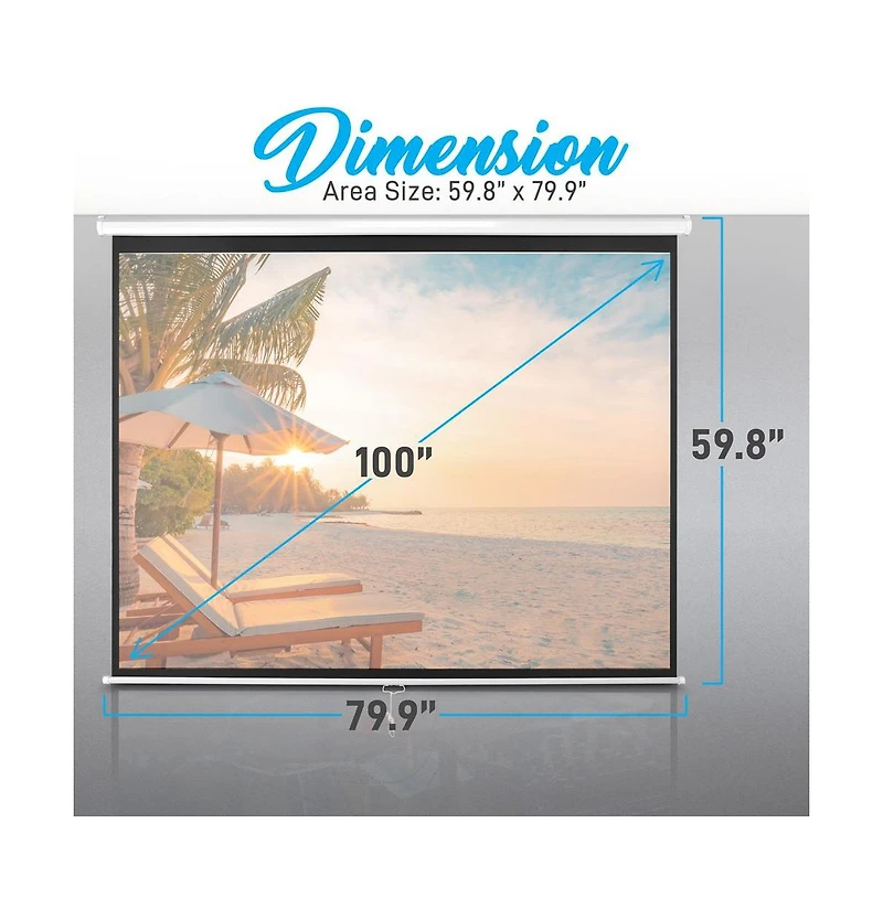 Pyle Universal 100-Inch Roll-Down Manual Projection Screen – Matte White (59.8" x 79.9")