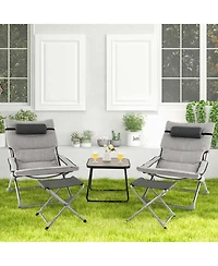 5pcs Patio Folding Sling Chair Set Ottoman Table Portable Headrest Outdoor Beach